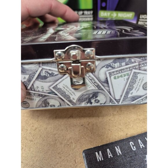 Tattooed Money-Themed Metal Storage Box W/ Removable Tray For Jewelry Keepsakes - Picture 2 of 8